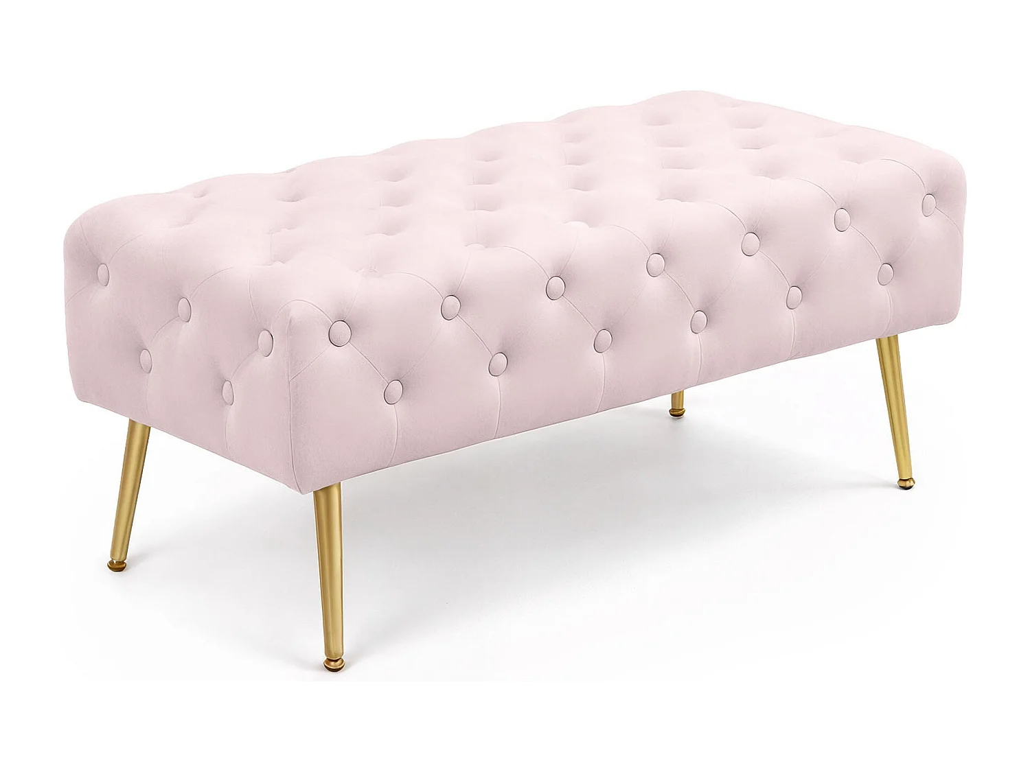 Bout de lit en velours capitonné 100 cm MONACO Rose Poudré