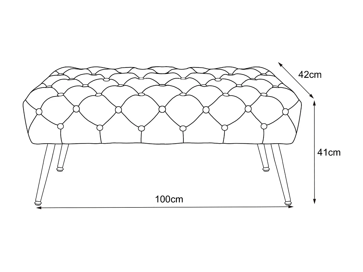 Bout de lit en velours capitonné 100 cm MONACO Rose Poudré