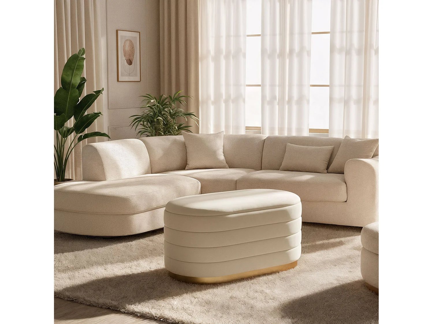 Banc en velours avec rangement 80 cm BELLA Crème