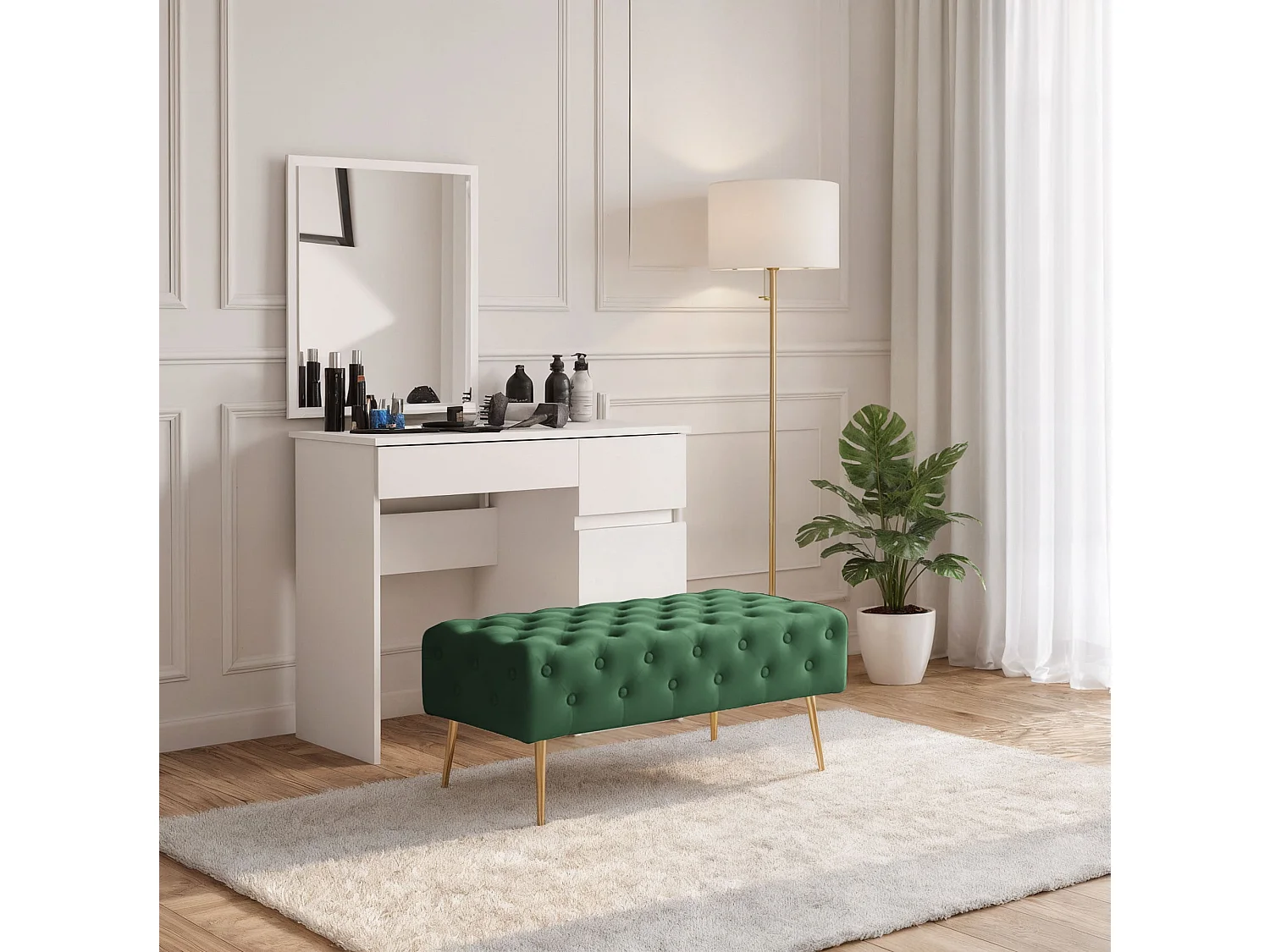 Bout de lit en velours capitonné MONACO 100 cm Vert Bouteille