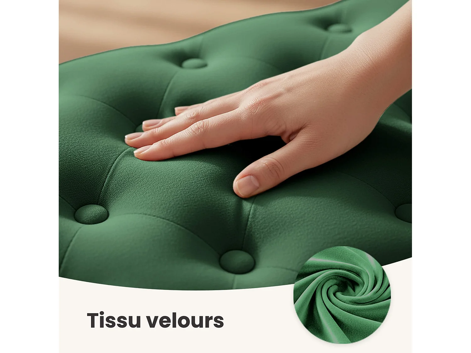 Bout de lit en velours capitonné MONACO 100 cm Vert Bouteille