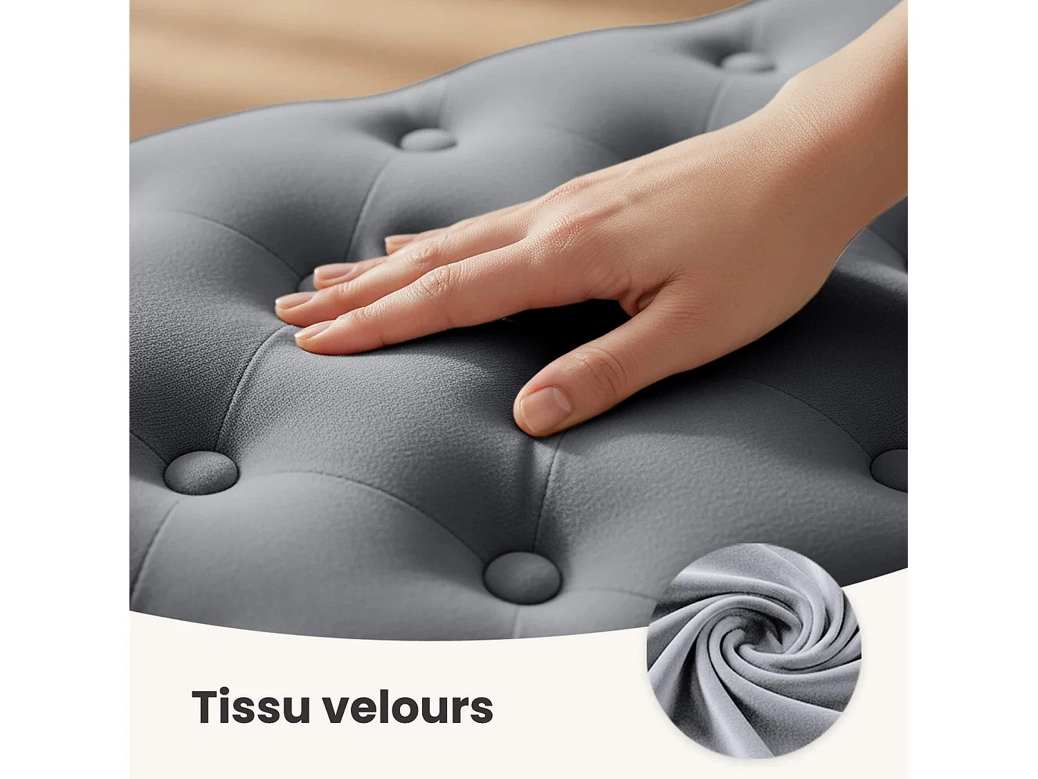 Bout de lit en velours capitonné 100 cm MONACO Gris Foncé