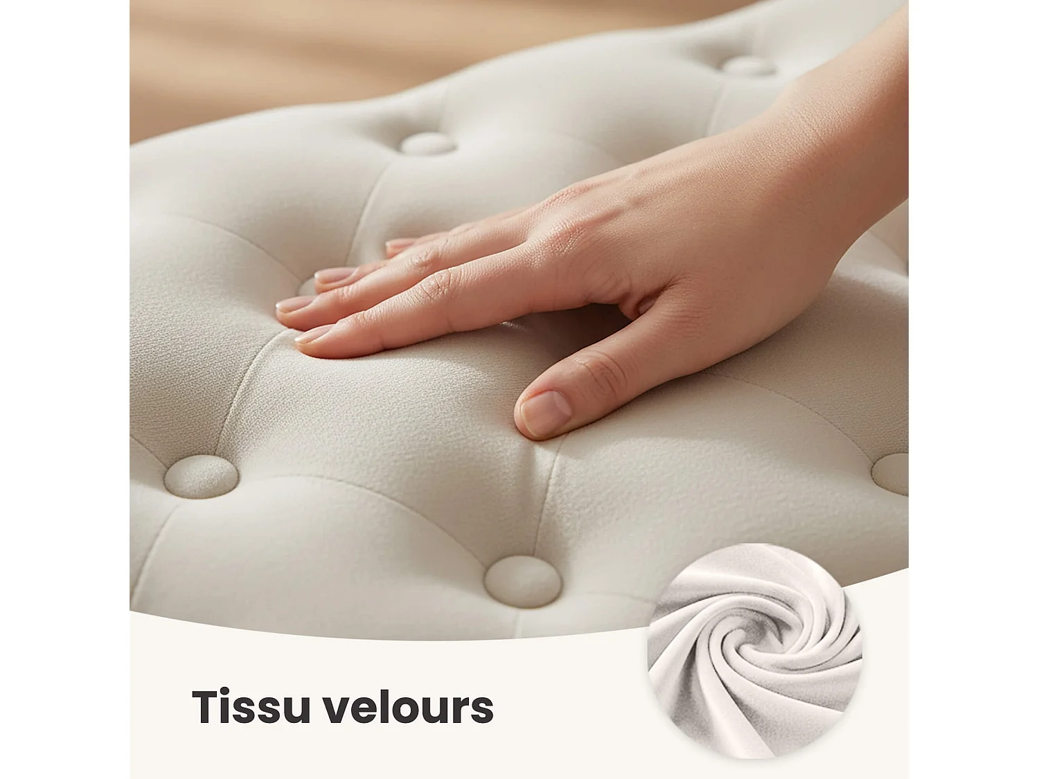 Bout de lit en velours capitonné MONACO 100 cm Beige