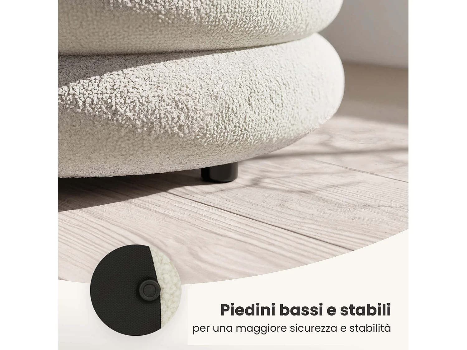 Banc en tissu teddy avec rangement 100 cm PUFFO Blanc Brumeux