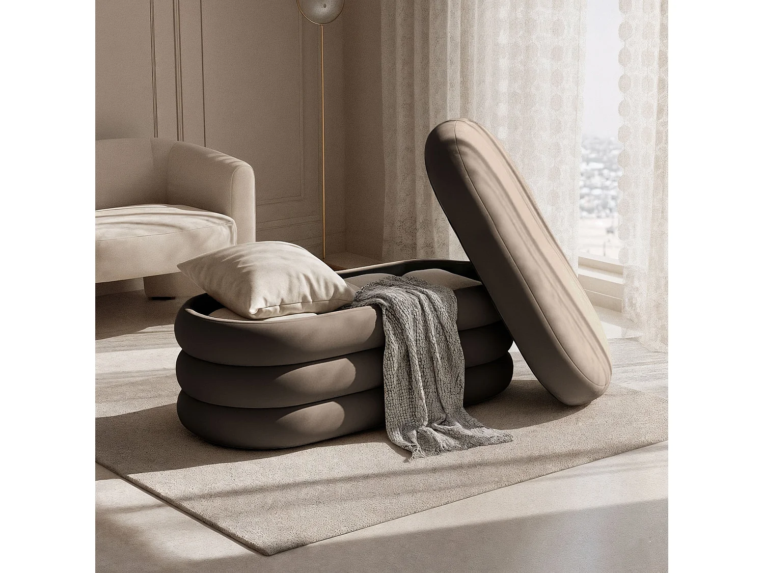 Samt-Sitzbank mit Stauraum 100 cm PUFFO Braun