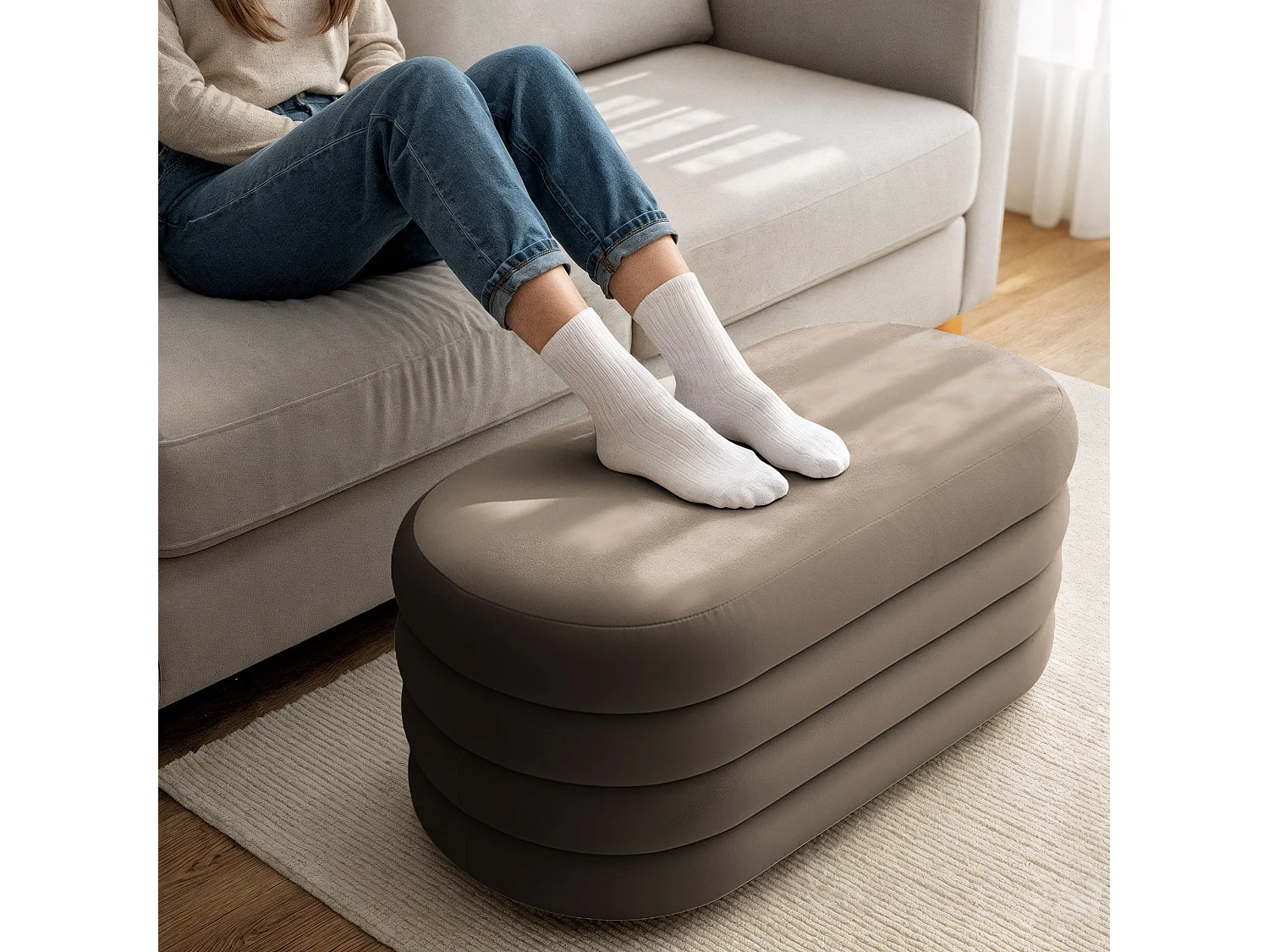 Samt-Sitzbank mit Stauraum 100 cm PUFFO Braun