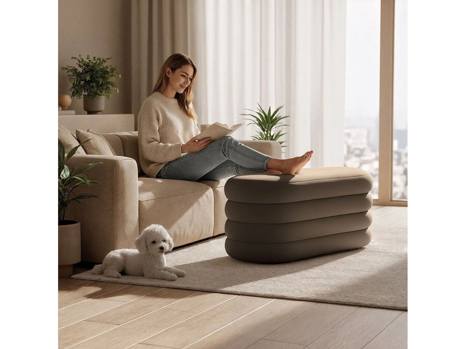 Samt-Sitzbank mit Stauraum 100 cm PUFFO Braun