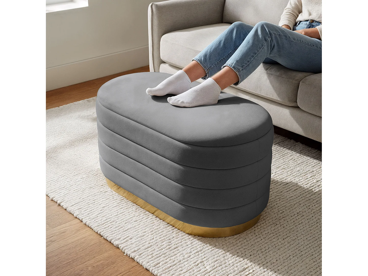 Ławka otwierana ze schowkiem welurowa 80 cm BELLA Grafit