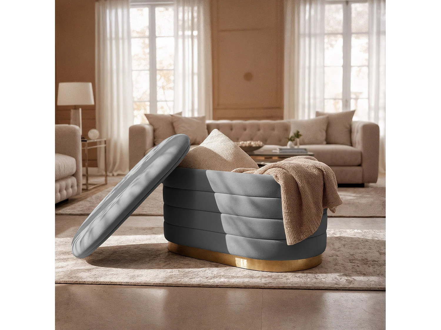 Banc en velours avec rangement 80 cm BELLA Gris Foncé