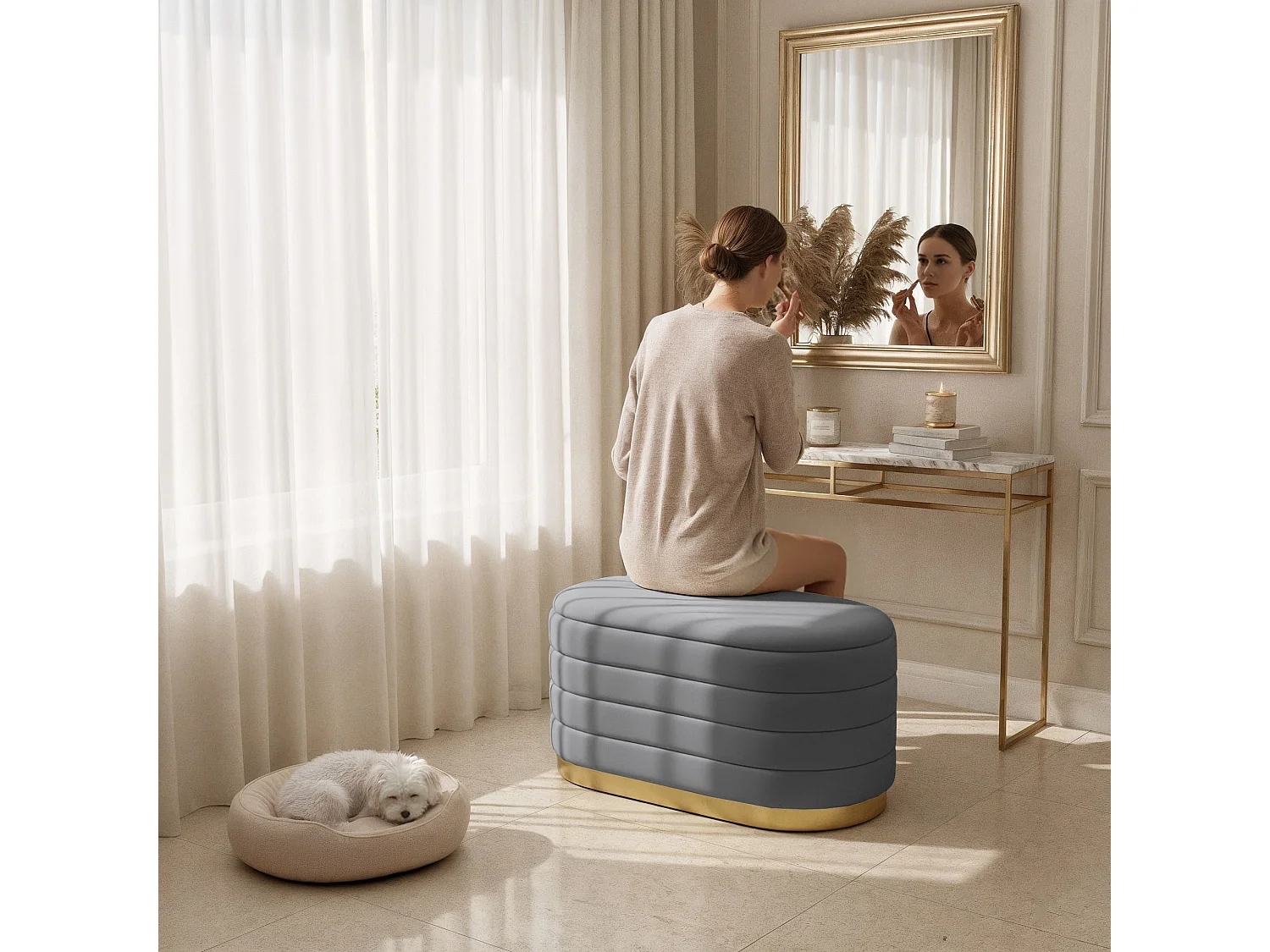 Banc en velours avec rangement 80 cm BELLA Gris Foncé