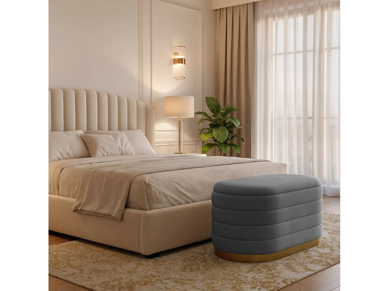 Banc en velours avec rangement 80 cm BELLA Gris Foncé