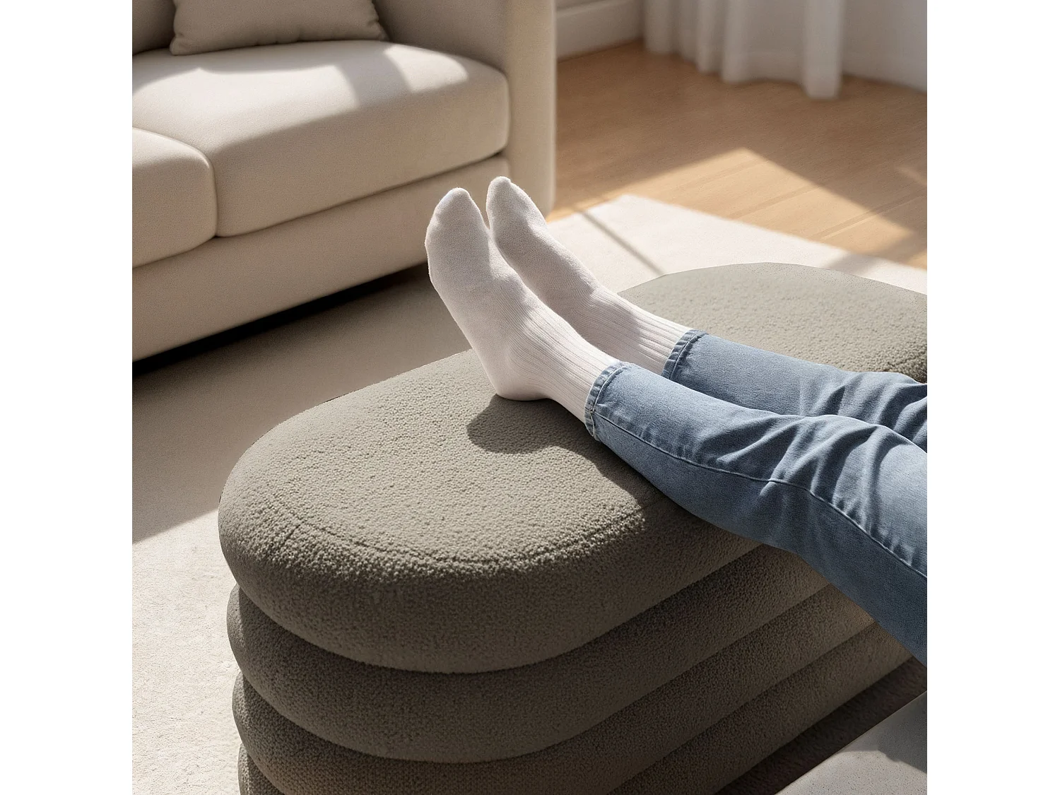 Banc en tissu teddy avec rangement 100 cm PUFFO Mocha