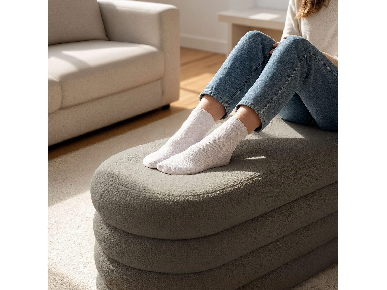 Banc en tissu teddy avec rangement 100 cm PUFFO Mocha