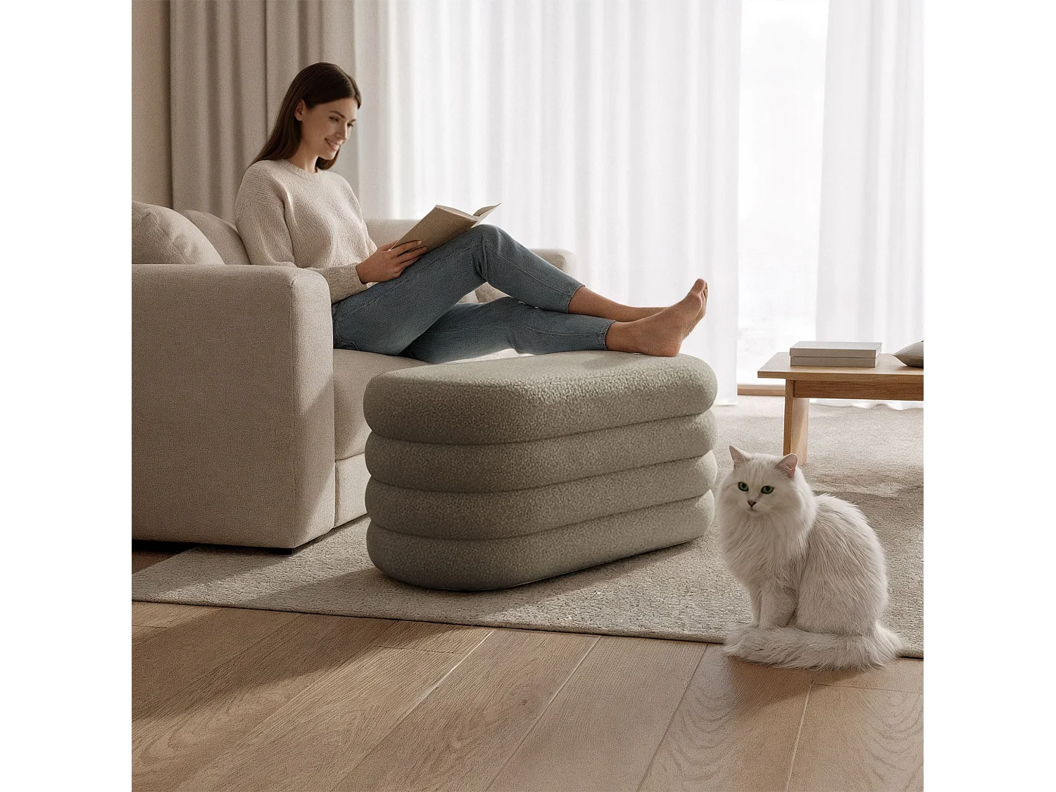 Banc en tissu teddy avec rangement 100 cm PUFFO Mocha