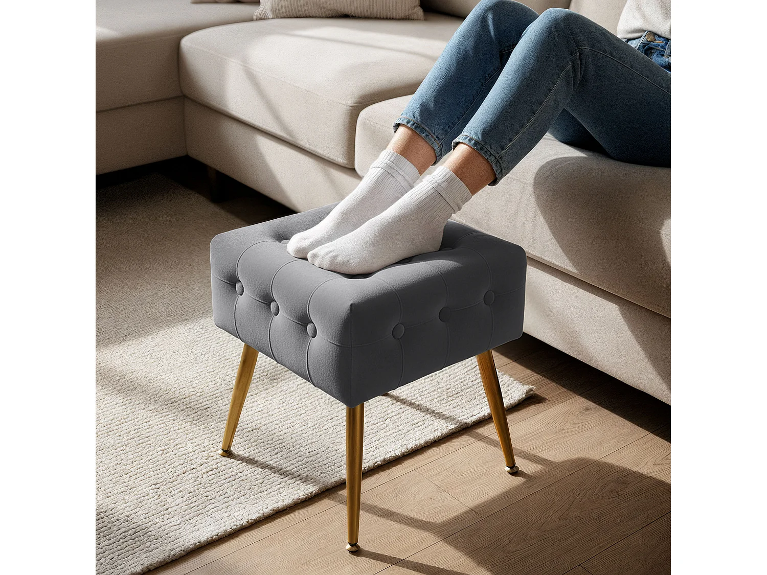 Tabouret rembourré en velours 40 cm QUADRA Gris Foncé