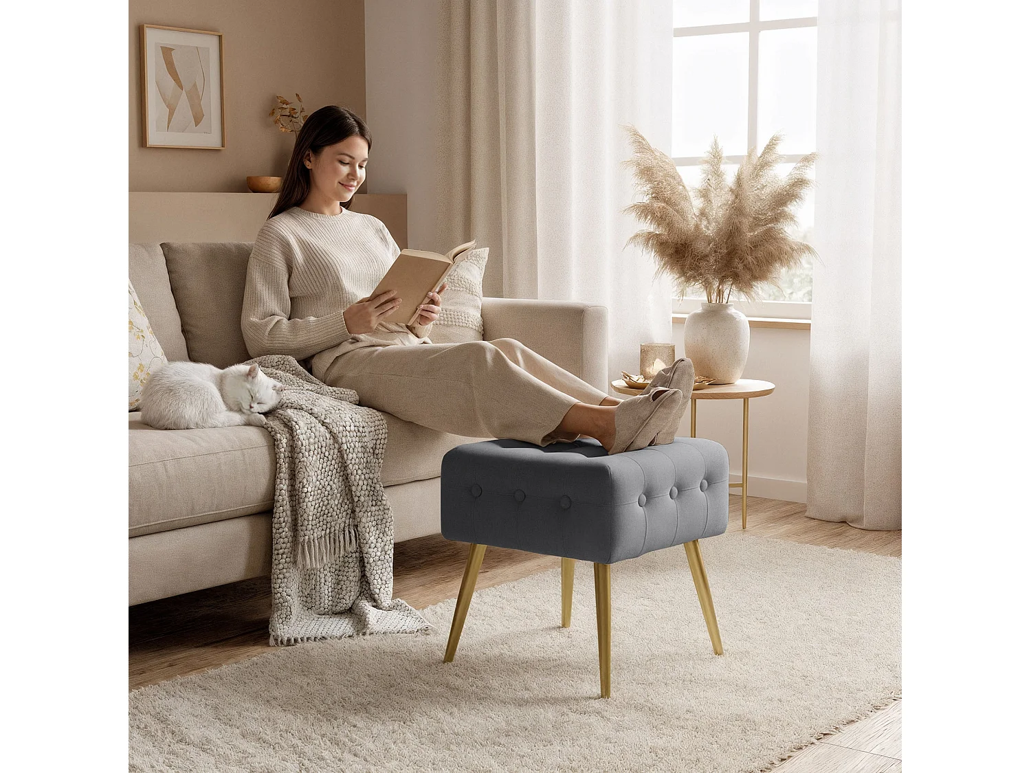 Tabouret rembourré en velours 40 cm QUADRA Gris Foncé