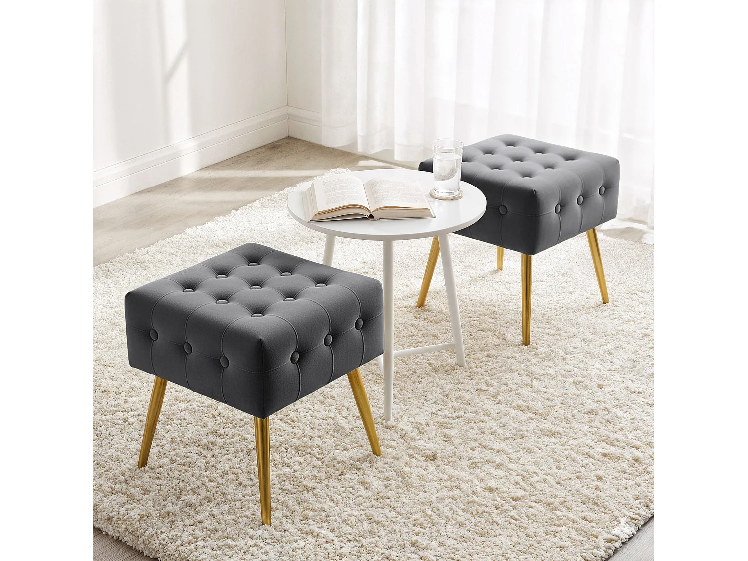 Tabouret rembourré en velours 40 cm QUADRA Gris Foncé