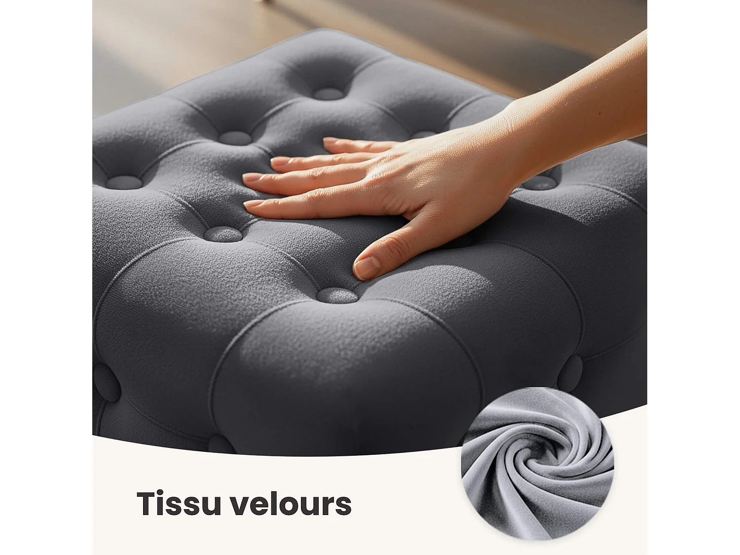 Tabouret rembourré en velours 40 cm QUADRA Gris Foncé