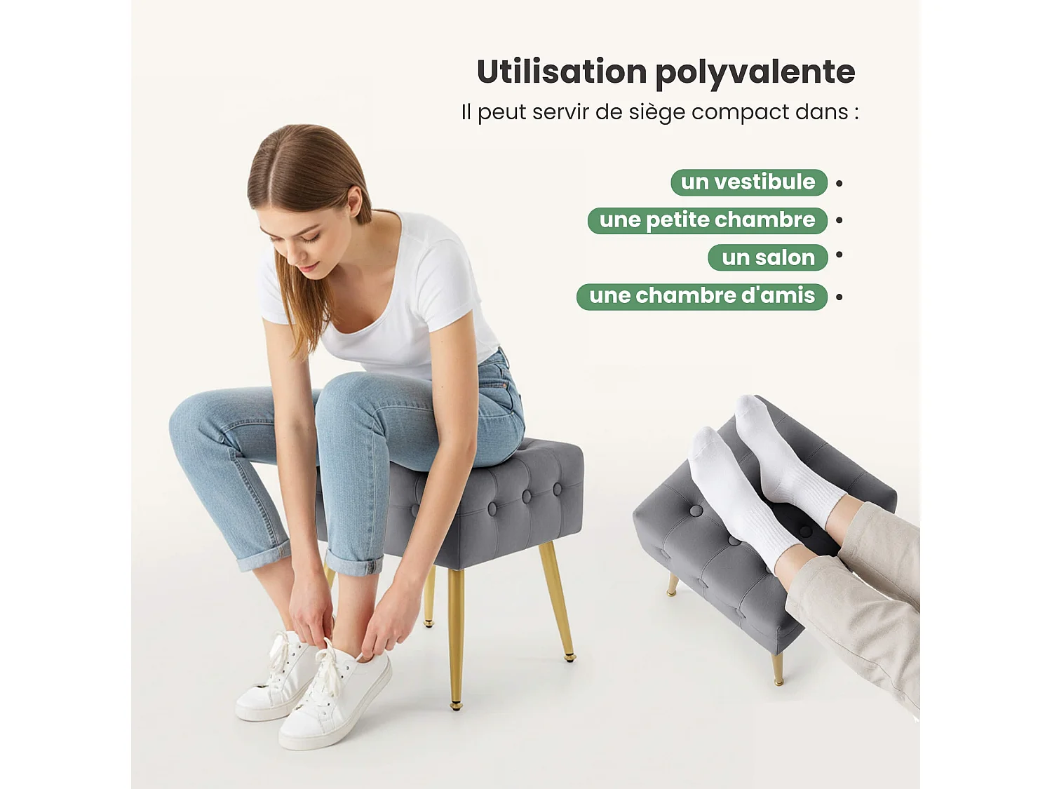 Tabouret rembourré en velours 40 cm QUADRA Gris Foncé