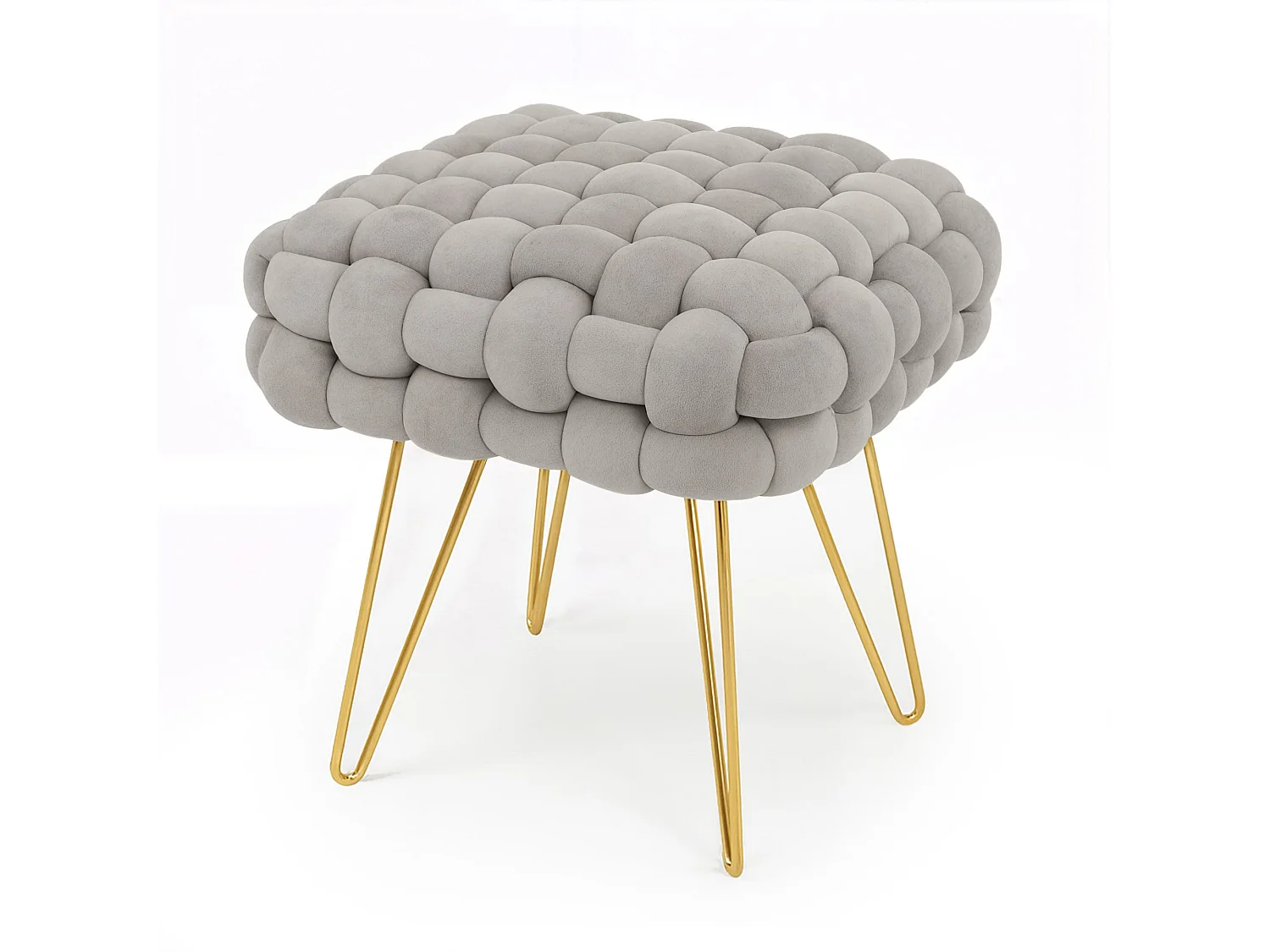 Pouf taburete de terciopelo trenzado 38 cm DOTTY Gris Claro