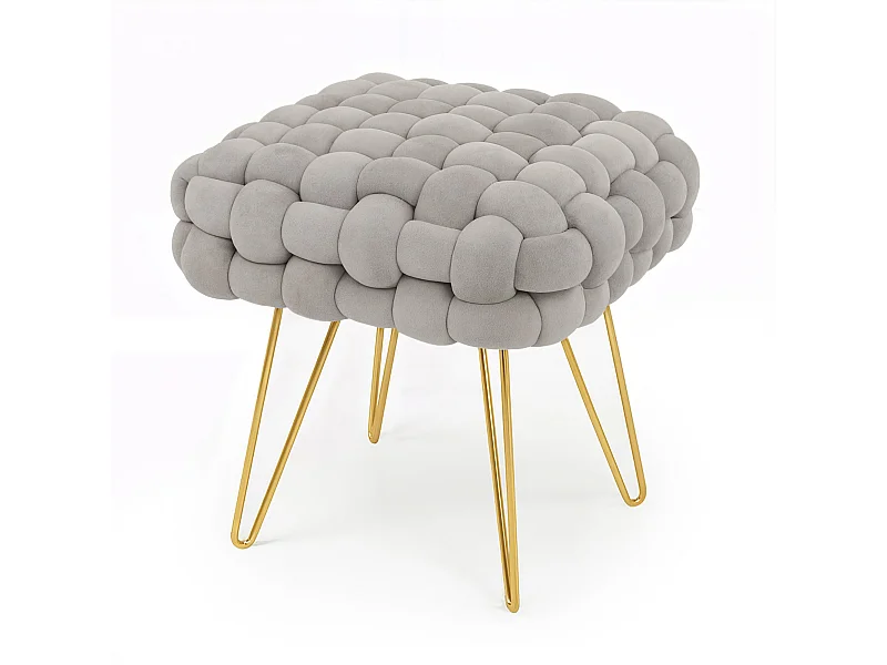 Pouf taburete de terciopelo trenzado 38 cm DOTTY Gris Claro