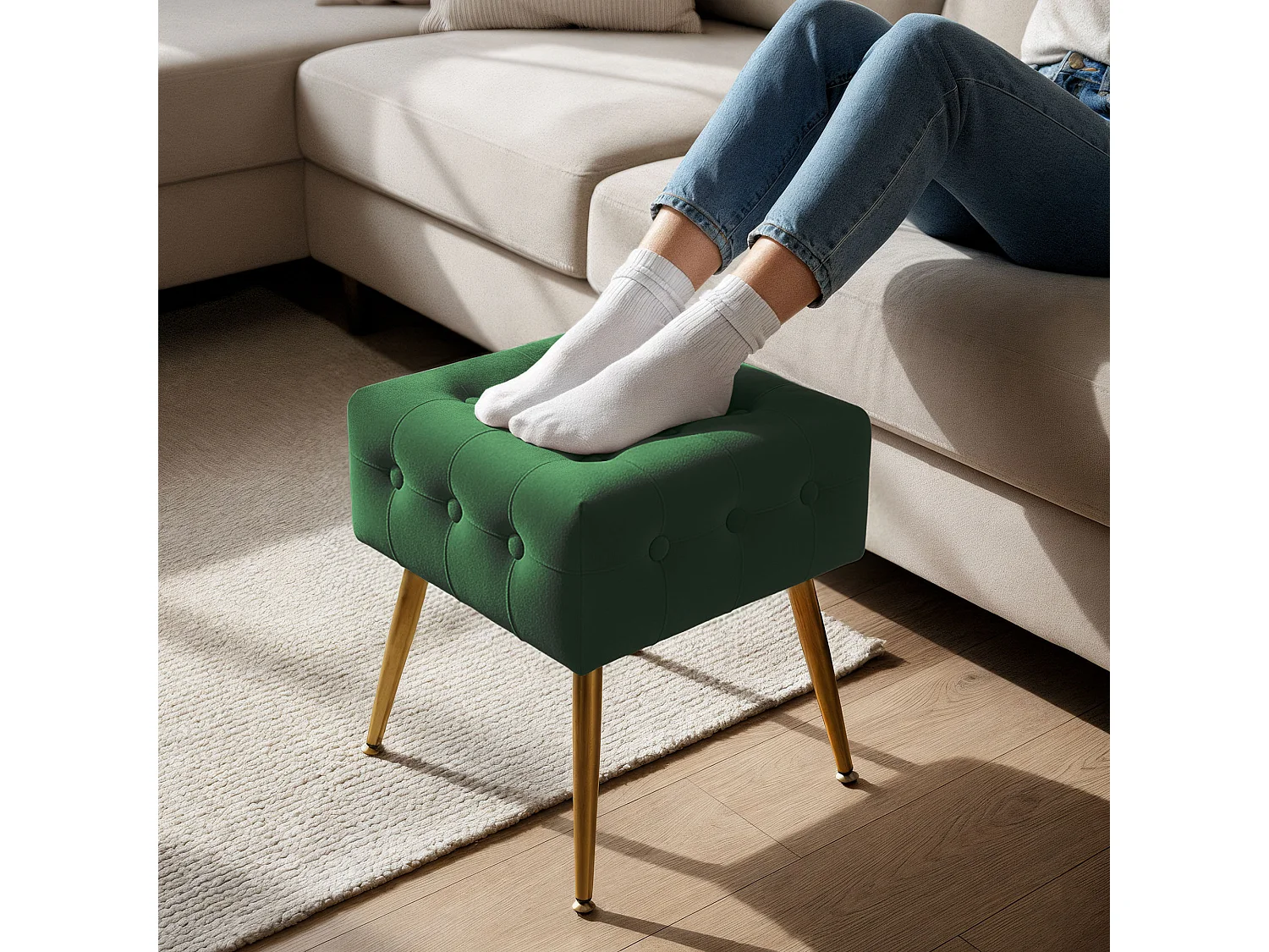 Tabouret rembourré en velours 40 cm QUADRA Vert Bouteille