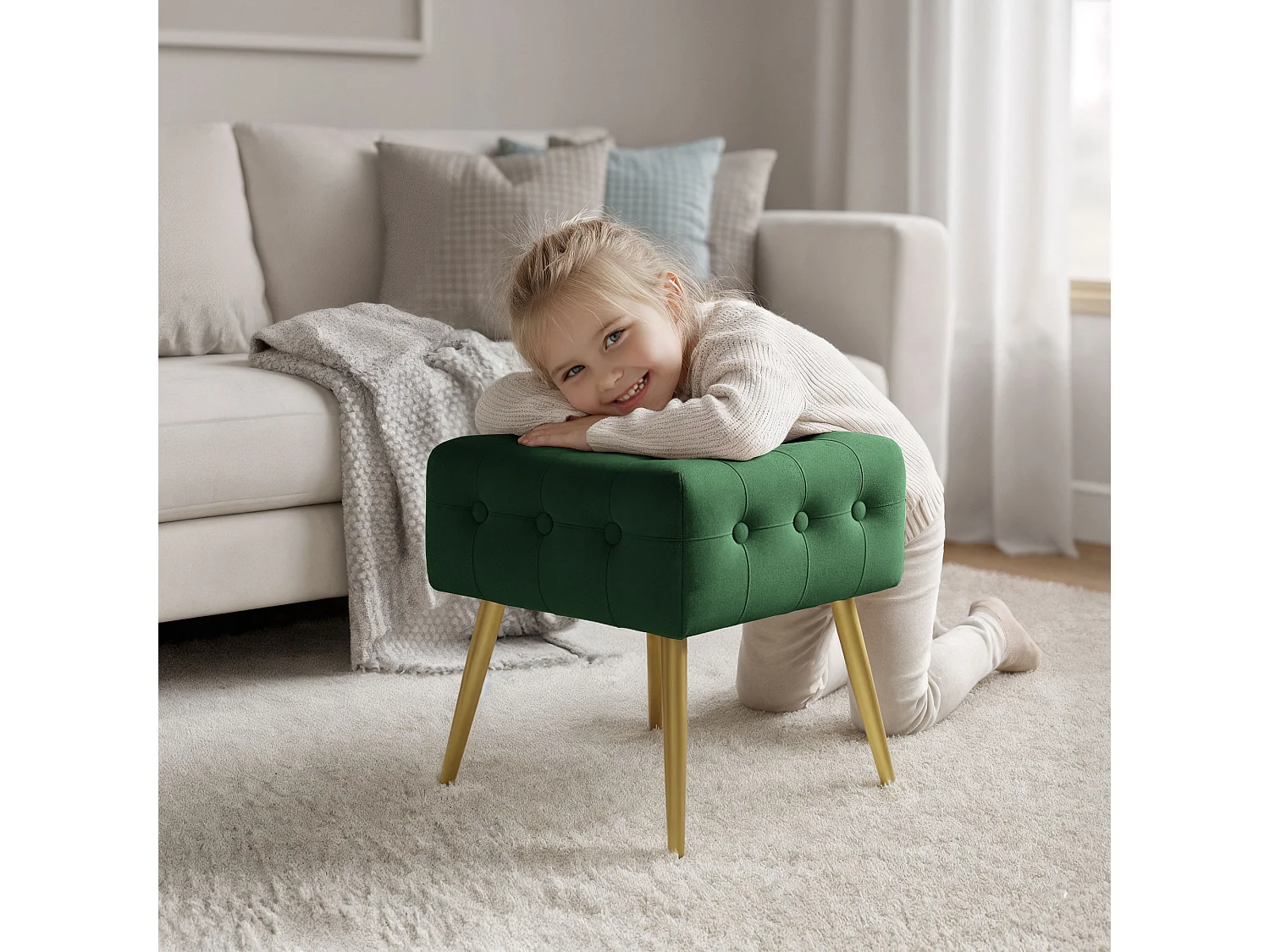 Tabouret rembourré en velours 40 cm QUADRA Vert Bouteille
