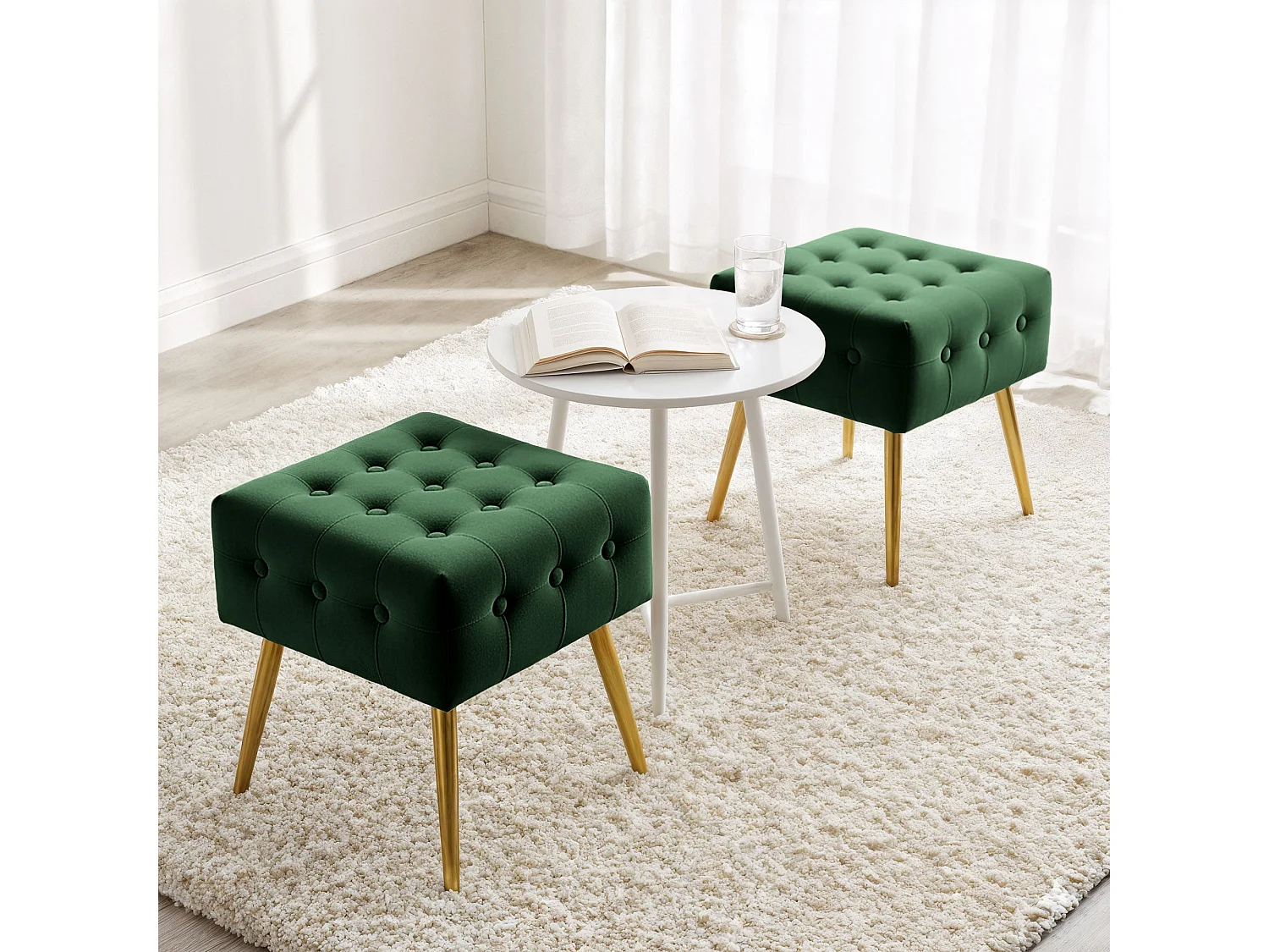 Tabouret rembourré en velours 40 cm QUADRA Vert Bouteille