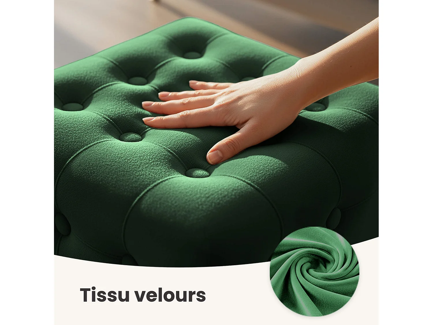 Tabouret rembourré en velours 40 cm QUADRA Vert Bouteille