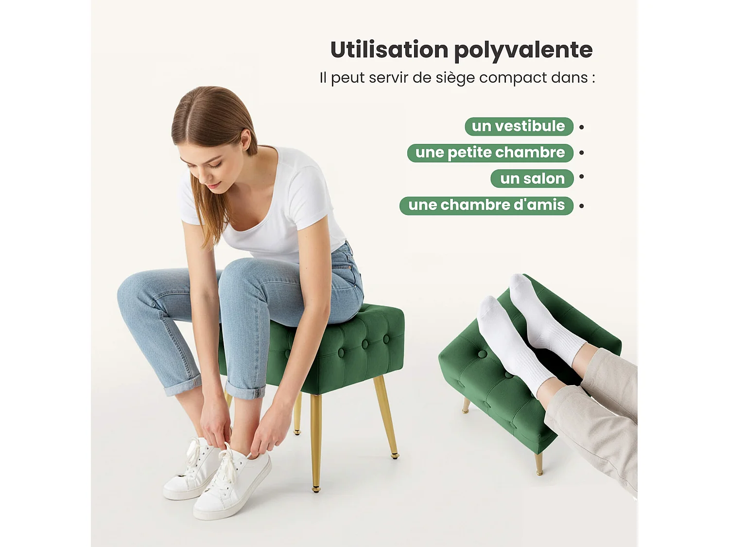 Tabouret rembourré en velours 40 cm QUADRA Vert Bouteille