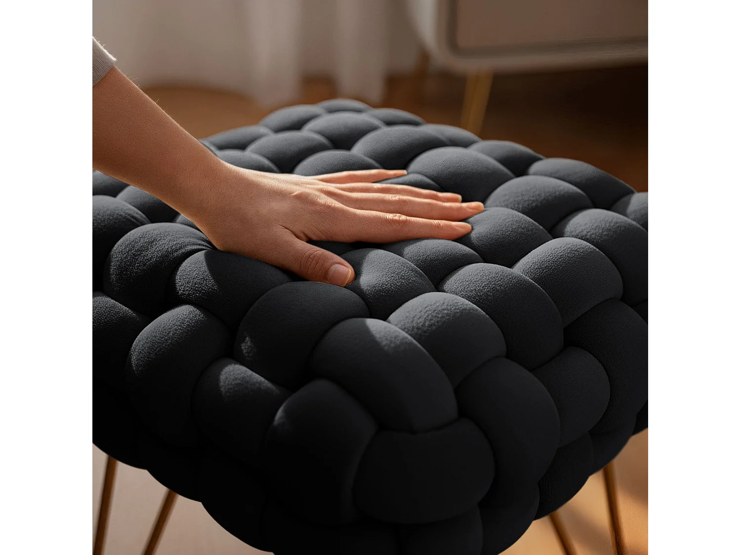 Pouf banquinho em veludo trançado 38 cm DOTTY Preto