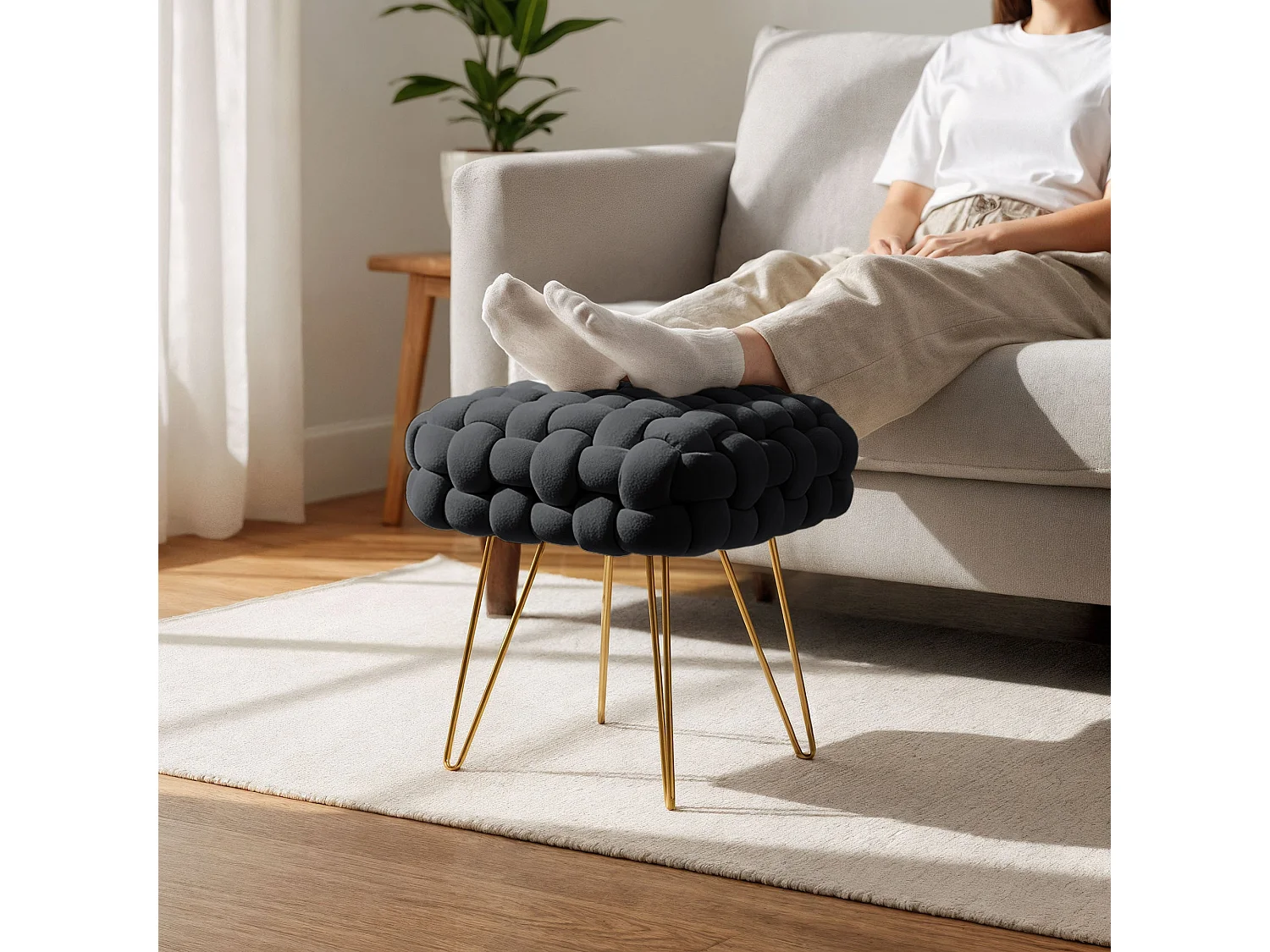 Pouf banquinho em veludo trançado 38 cm DOTTY Preto