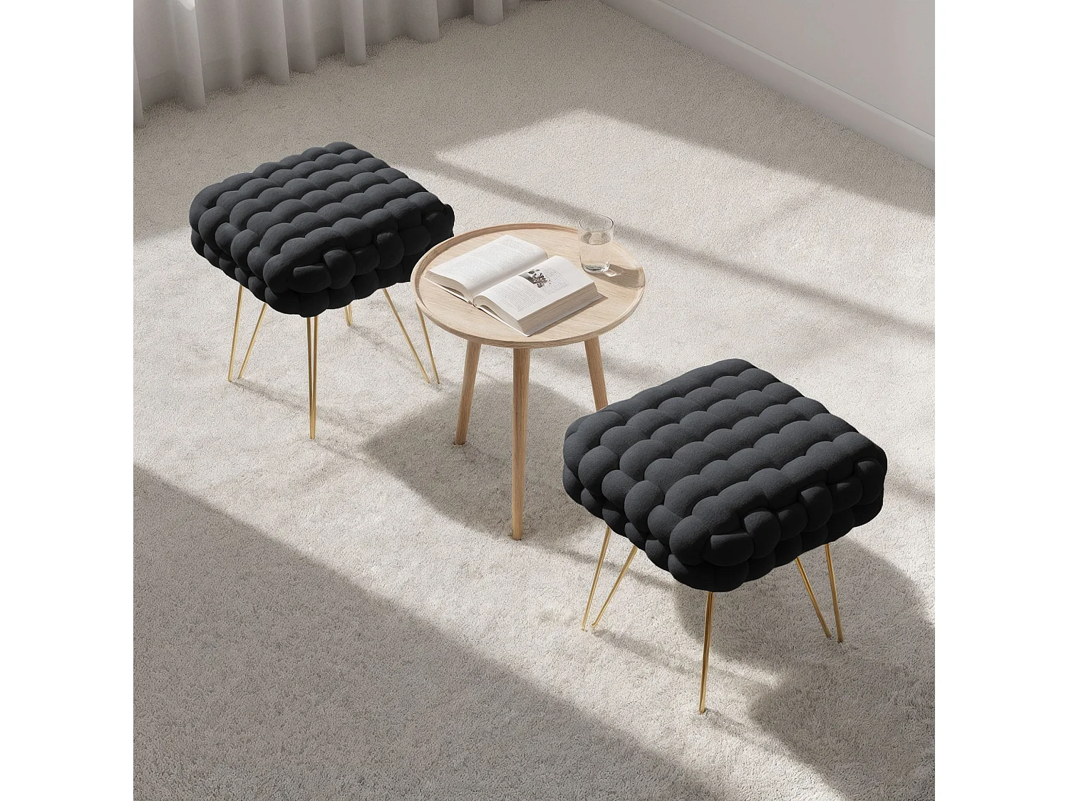 Pouf banquinho em veludo trançado 38 cm DOTTY Preto