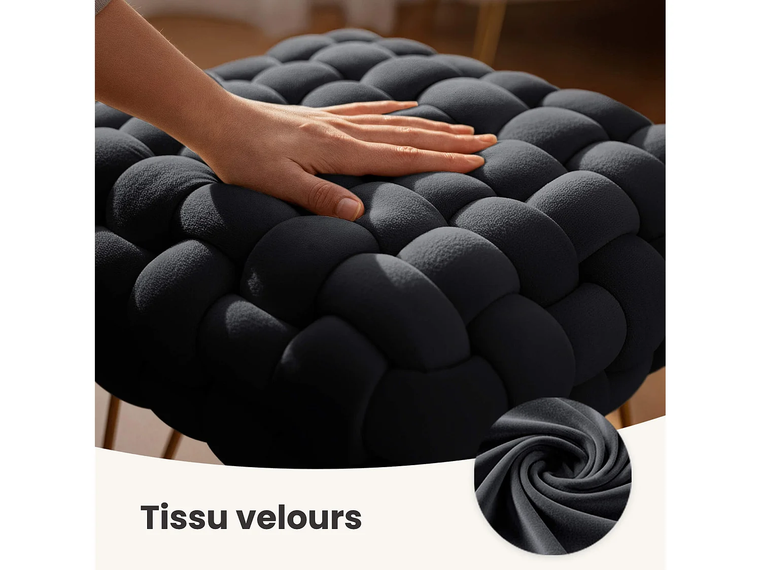 Pouf banquinho em veludo trançado 38 cm DOTTY Preto