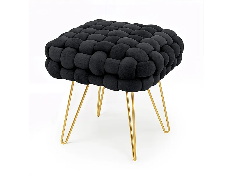Pouf taburete de terciopelo trenzado 38 cm DOTTY Negro