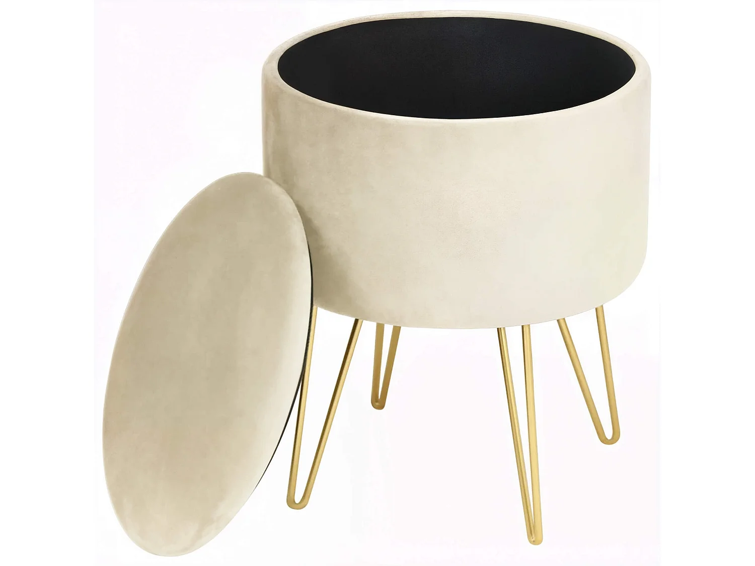 Pouf de Rangement avec Couvercle AKORD LILI velour colour Cachemire hauteur 45 cm