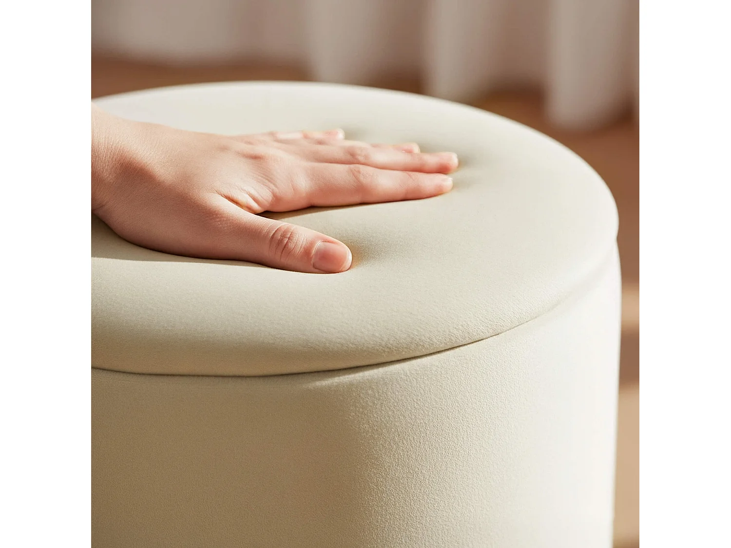 Pouf de Rangement avec Couvercle AKORD LILI velour colour Cachemire hauteur 45 cm