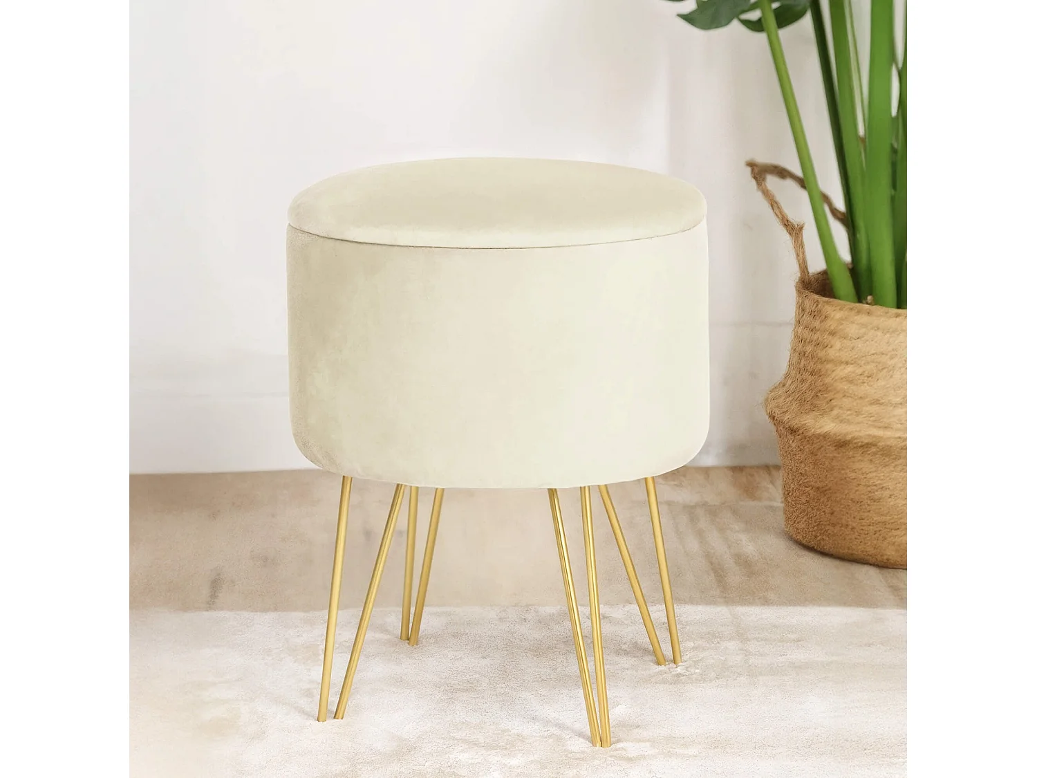 Pouf de Rangement avec Couvercle AKORD LILI velour colour Cachemire hauteur 45 cm