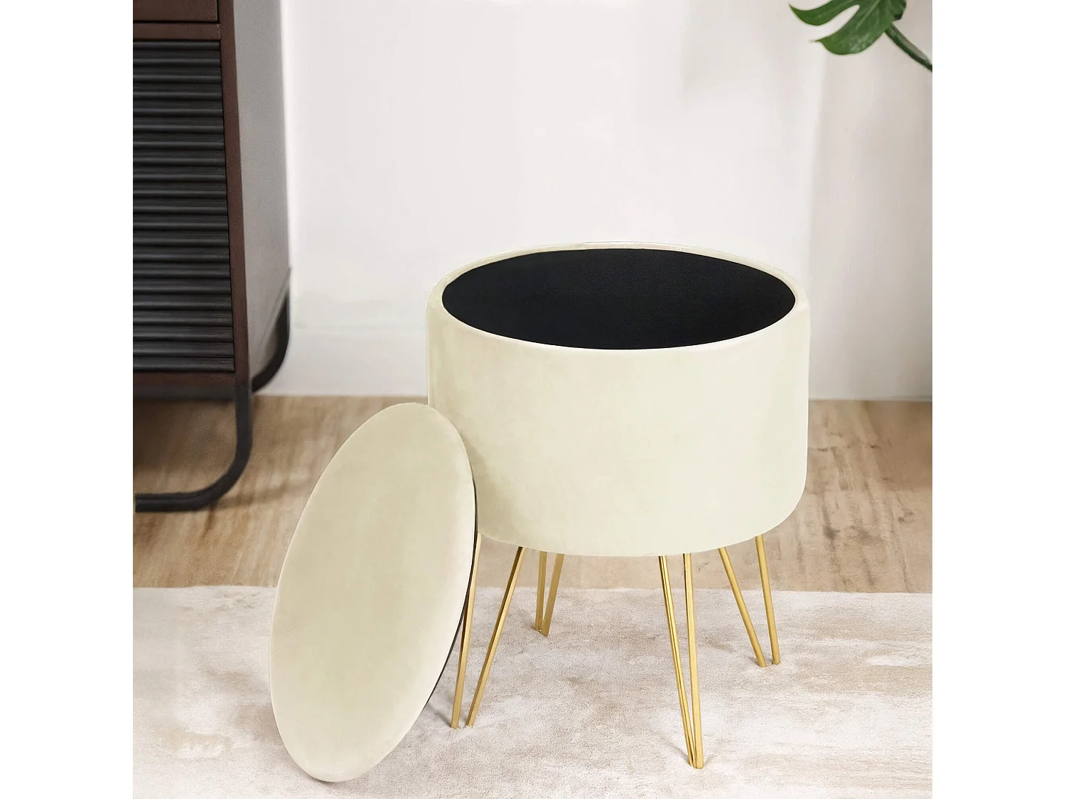 Pouf de Rangement avec Couvercle AKORD LILI velour colour Cachemire hauteur 45 cm
