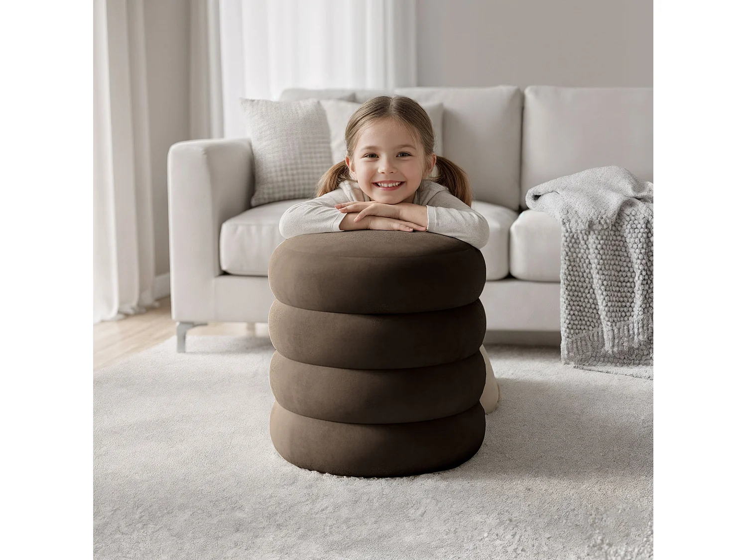 Tabouret en velours avec rangement 42 cm SNUGGO Marron