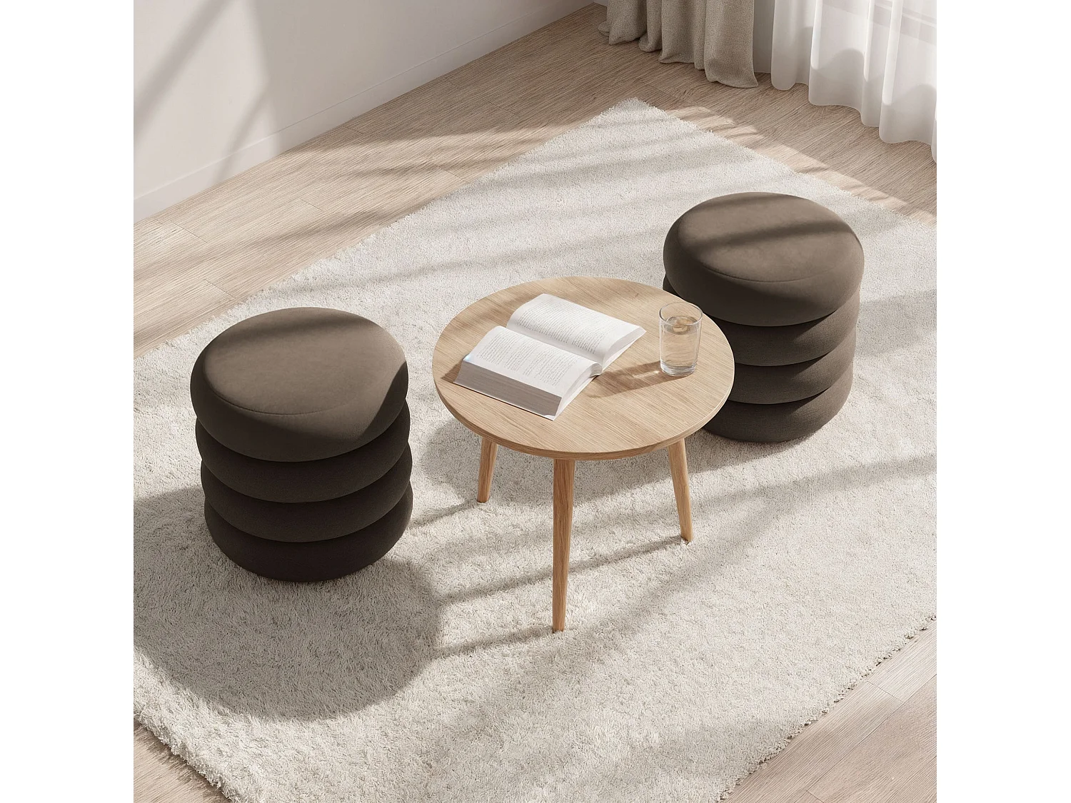 Tabouret en velours avec rangement 42 cm SNUGGO Marron