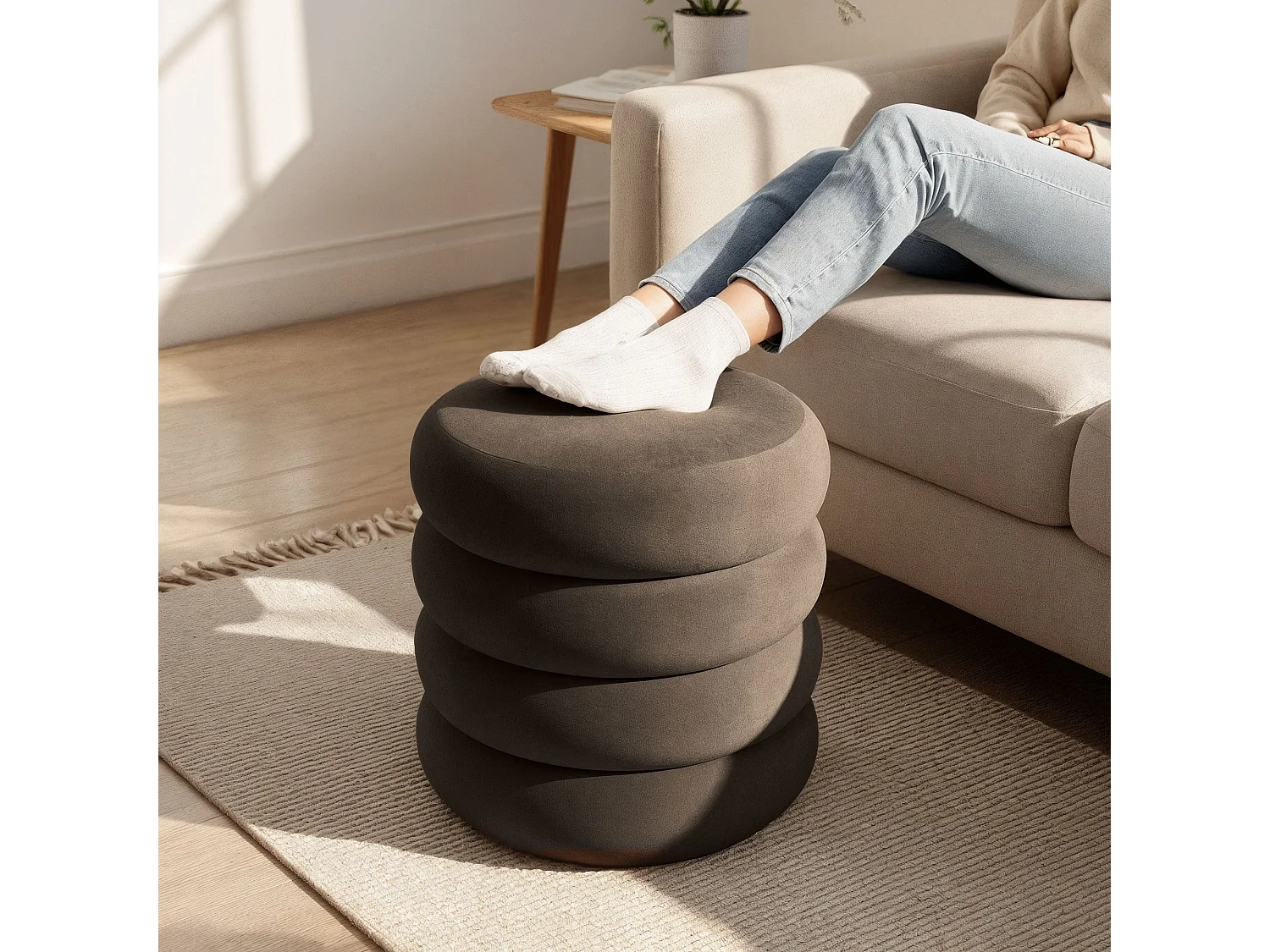 Tabouret en velours avec rangement 42 cm SNUGGO Marron