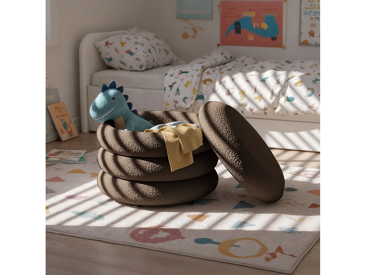 Pouf contenedor cilíndrico en tejido teddy 55 cm MOLLIS Bronce