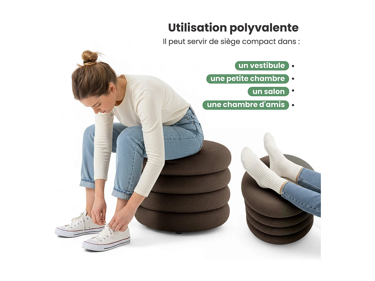 Pouf contenedor cilíndrico en tejido teddy 55 cm MOLLIS Bronce