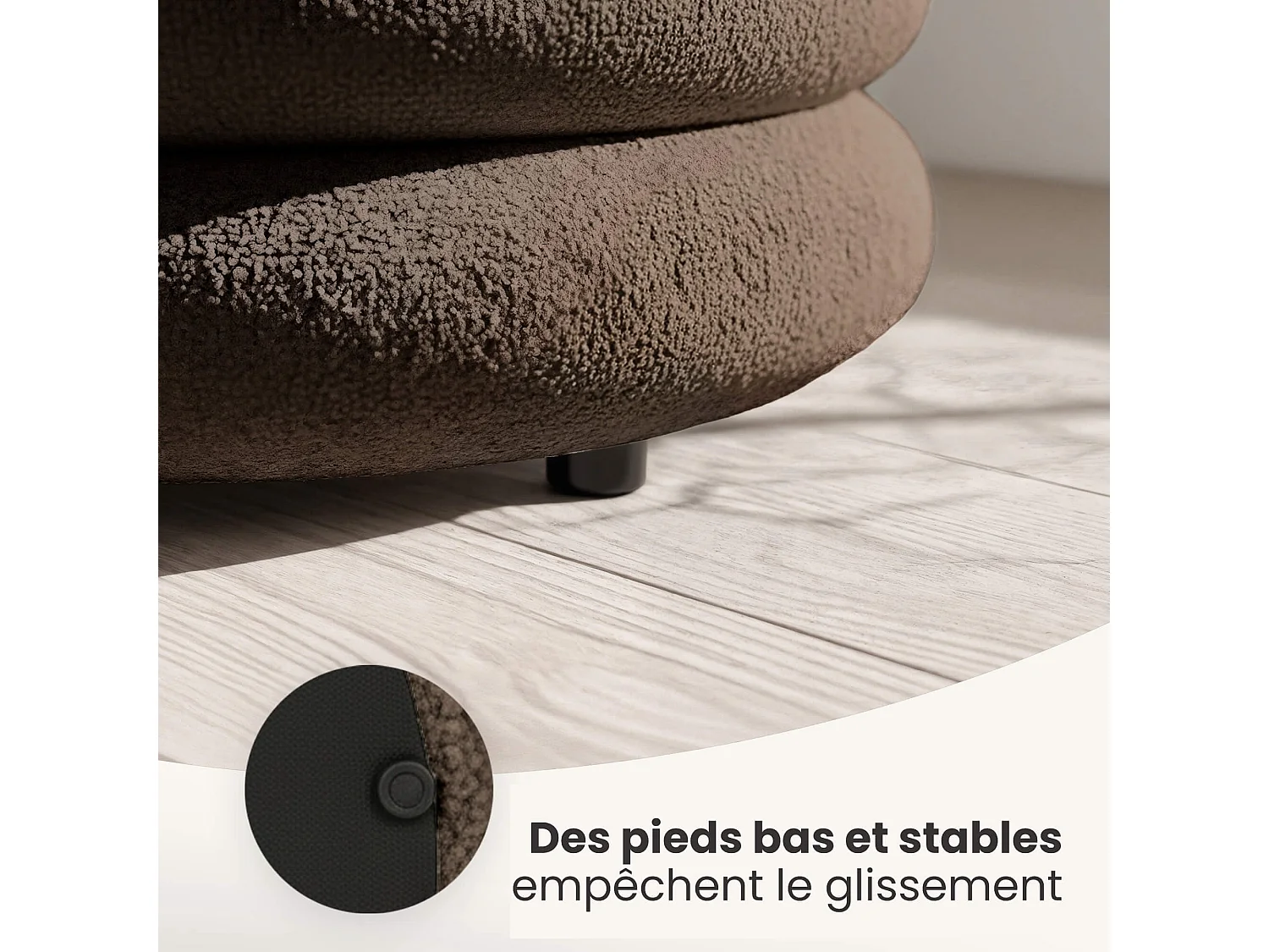 Pouf contenedor cilíndrico en tejido teddy 55 cm MOLLIS Bronce