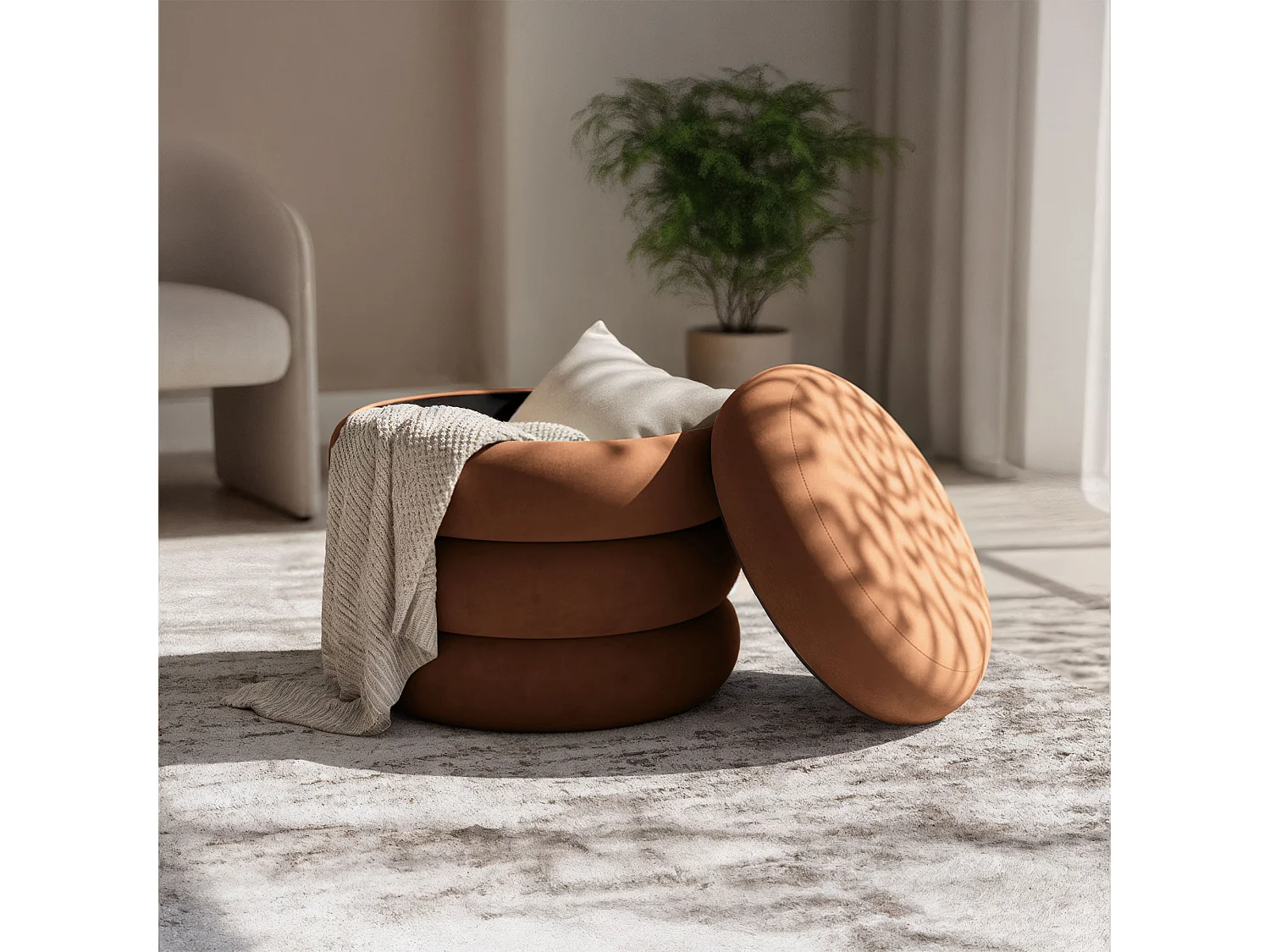 Tabouret en velours avec rangement 42 cm SNUGGO Cuivre