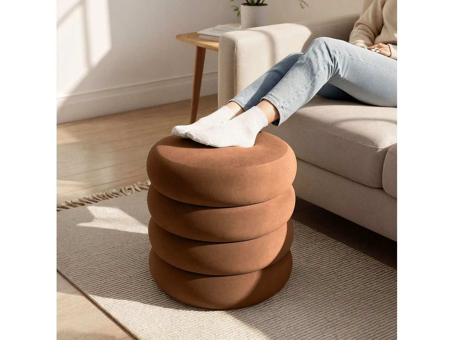 Tabouret en velours avec rangement 42 cm SNUGGO Cuivre