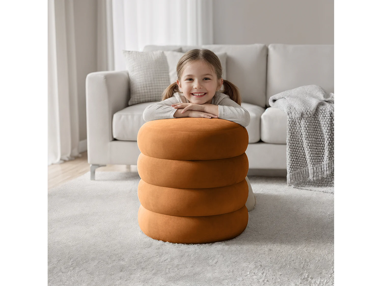 Pouf contenitore cilindrico in velluto 42 cm SNUGGO Ruggine