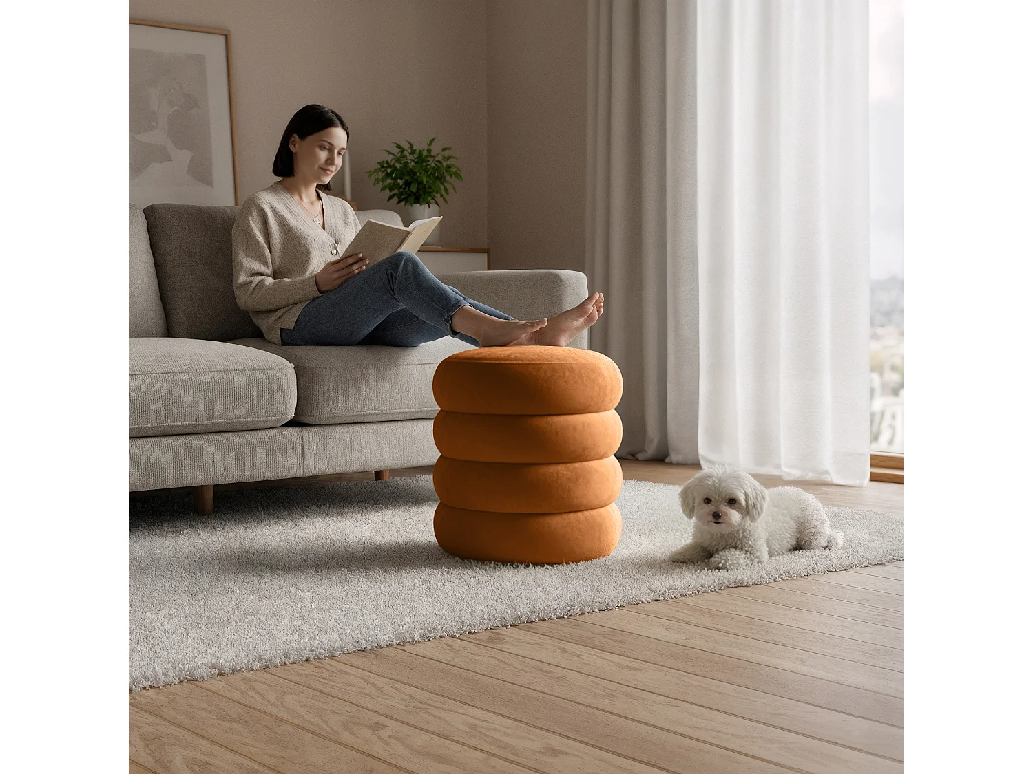 Pouf contenitore cilindrico in velluto 42 cm SNUGGO Ruggine
