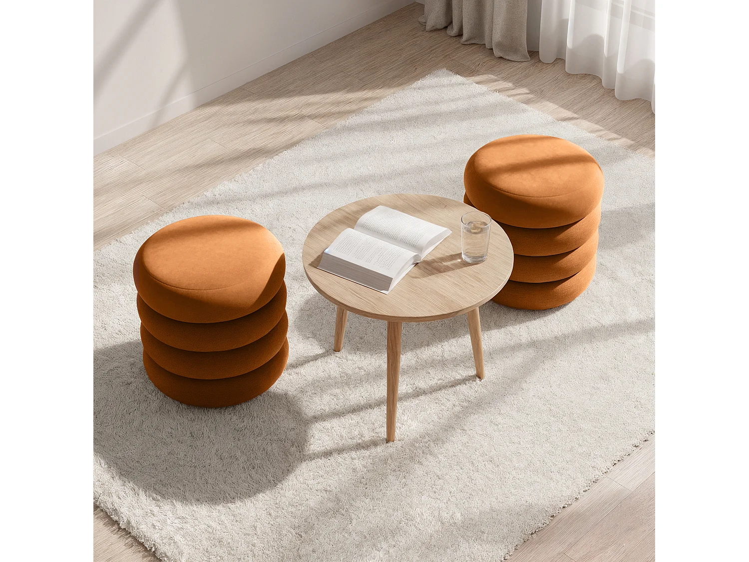 Pouf contenitore cilindrico in velluto 42 cm SNUGGO Ruggine